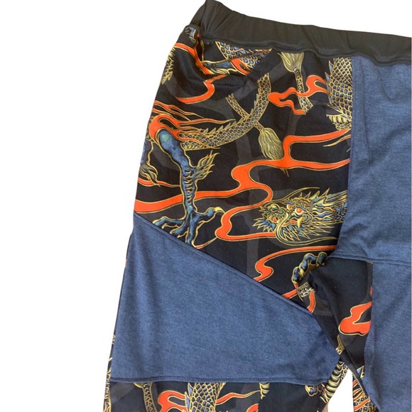 1 of 1 Reworked Dragon Pants, Joggers. Elastic waistband, dragon print, gold - Picture 3 of 7